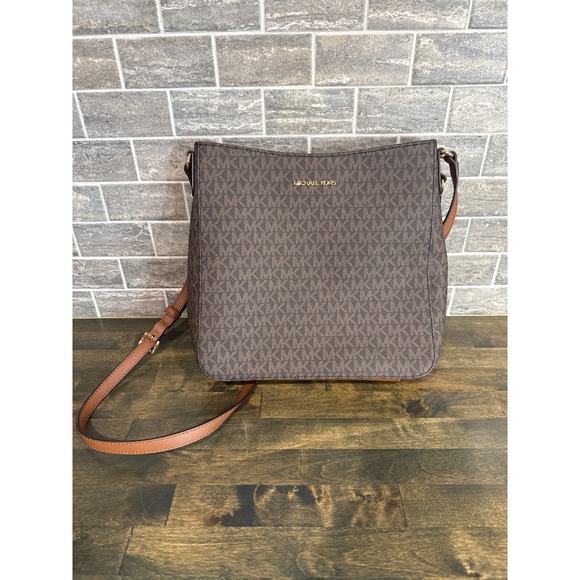 Michael Kors Handbags - Michael Kors Jet Set Large Crossbody Bag Brown MK Signature Logo 35T8GTTC9B
